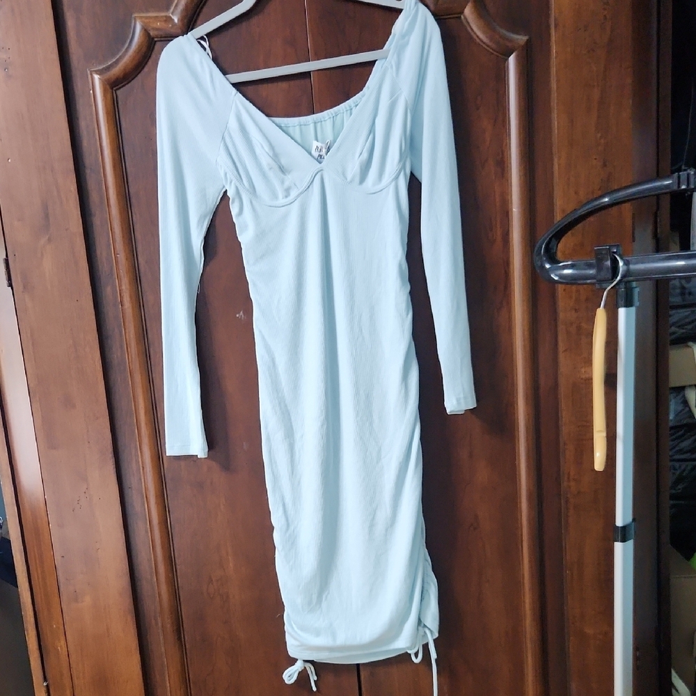 Princess Polly Blue Ruched Long Sleeve Bodycon Dress